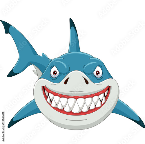 Cartoon angry shark isolated on white background Tableau sur Toile