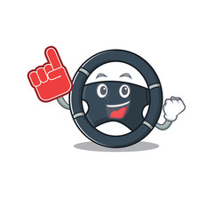 Poster - Car steering mascot cartoon style holding a Foam finger