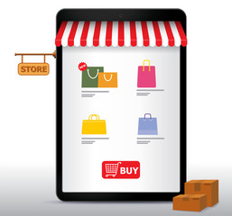 Wall Mural - online shopping on tablet computer and application vector illustration. e-commerce and digital marke