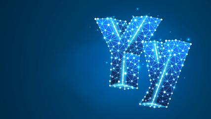 Alphabet letter Y. Design of an Uppercase and lowercase english letters. Banner, template or a pattern. Abstract digital wireframe, low poly mesh, vector blue neon 3d illustration. Triangle, line dot