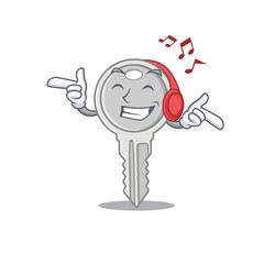 Wall Mural - Listening music key mascot cartoon character design