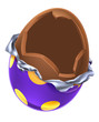 An illustration of a cartoon broken open chocolate Easter egg