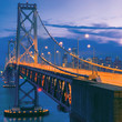 Wonderful view from the height of Oakland Bridge in San Francisco after sunset