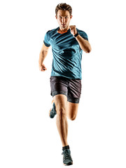Wall Mural - one caucasian runner running jogger jogger young man in studio isolated on white background
