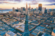 Spectacular aerial view of evening street on San Francisco