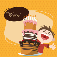 Canvas Print - happy birthday celebration party boy with cake and candles