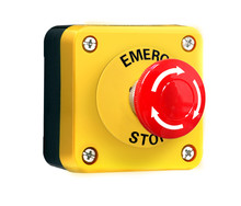 Emergency Push Stop Button Over White Background
