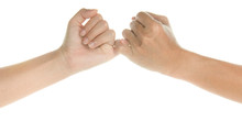 Two Hand In Pinky Swear Sign On White Background