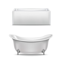 Canvas Print - Realistic Detailed 3d White Blank Bathtub Template Mockup Set. Vector