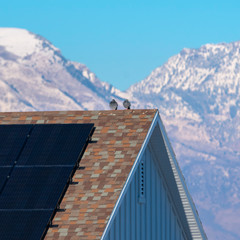 Poster - Square House with photovoltaic solar panels on the roof