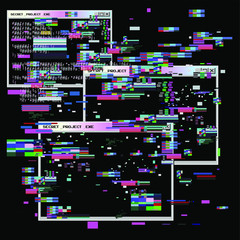 Wall Mural - abstract technology background with user interface or hud elements and pixelated glitch effect. malw