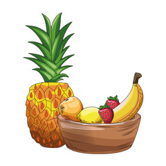 Sticker - pineapple and tropical fruits bowl, flat design