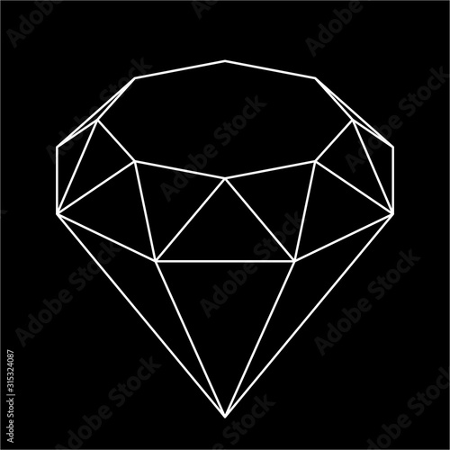 Black diamond shape in 3d and line style. Geometric.