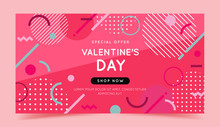 Valentine S Day Sale Banner. Vector Illustration With Trendy Abstract Geometric Shapes.