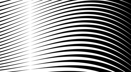 Poster - Halftone background with stripped black and white lines. Optical illusion art vector design.
