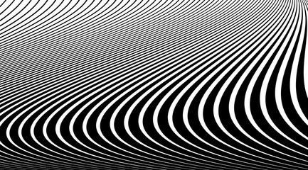 Poster - Halftone background with stripped black and white lines. Optical illusion art vector design.