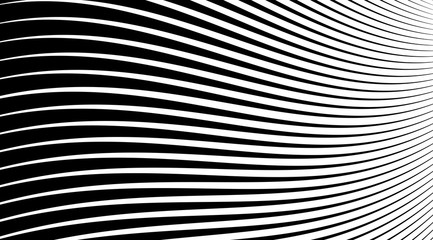 Poster - Halftone background with stripped black and white lines. Optical illusion art vector design.