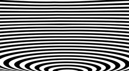 Poster - Stripped ringsabstract background. Linear circles optical illusion backdrop vector design.