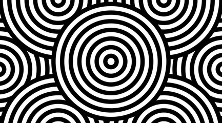 Poster - Trendy circular black and white pattern background vector design. Optical illusion spins backdrop.