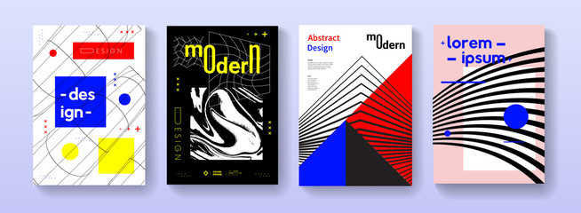 Aufkleber - Set of modern cool covers vector design. Collection of futuristic geometric posters.