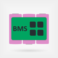 Battery management system colored PCB with pink batteries vector icon. Flat BMS sign concept.