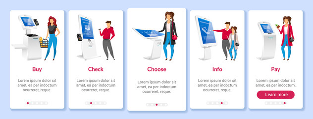 Wall Mural - online paying onboarding mobile app screen flat vector template. self order kiosk walkthrough websit