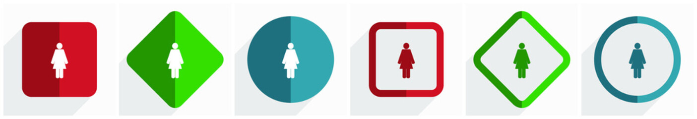 Poster - Female icon set, flat design vector illustration in 6 options for webdesign and mobile applications in eps 10