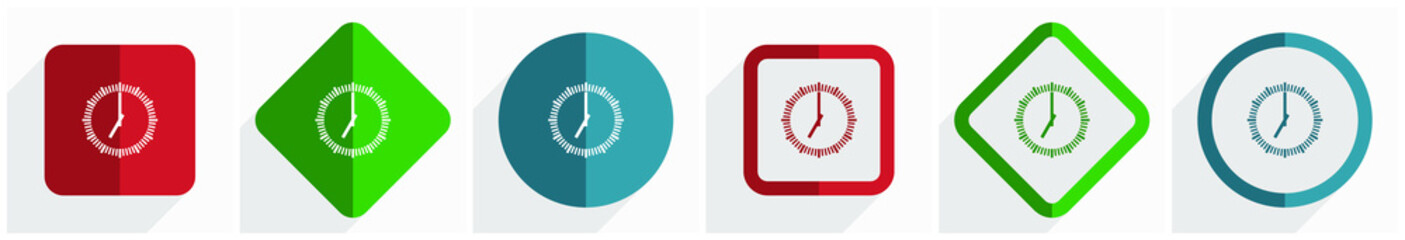Leinwandbilder - Time icon set, flat design vector illustration in 6 options for webdesign and mobile applications in eps 10