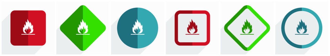 Aufkleber - Flame icon set, flat design vector illustration in 6 options for webdesign and mobile applications in eps 10