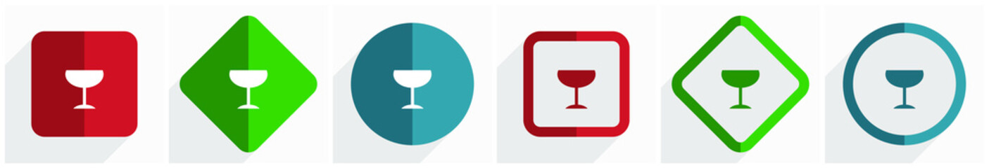 Fototapete - Alcohol icon set, flat design vector illustration in 6 options for webdesign and mobile applications in eps 10