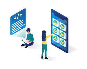 Wall Mural - apps development isometric illustration, apps user 3d isometric illustration