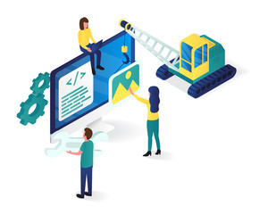 Wall Mural - website designning isometric illustration, website development 3d isometric illustration