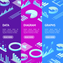 Sticker - Data Financial Graphs Concept Banner Vecrtical Set 3d Isometric View. Vector