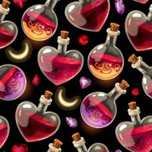 Seamless Pattern With Bottles Of Love Potion