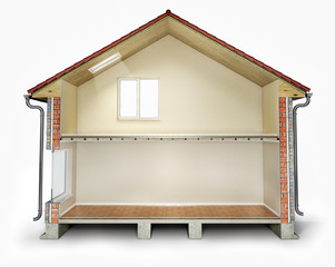 Empty house cross section, 3d illustration