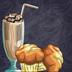 Canvas Print - milkshake and muffins dessert food healthy background