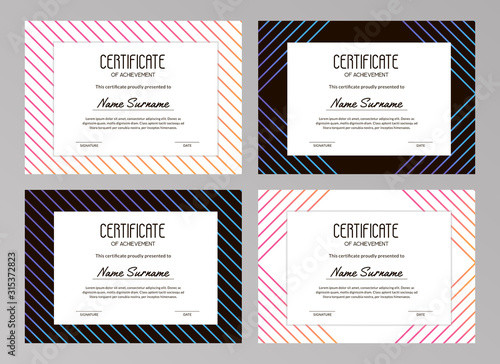 Fotografía Collection of premium stylish certificates with gradient lines on the white and black backgrounds