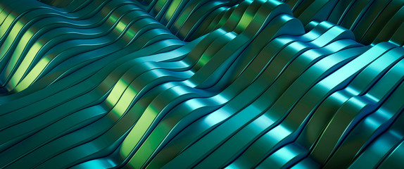 Green / Blue Metallic Abstract Lines Background - 3D Illustration 