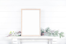 Layout Of The Frame On A Light Background With A Pine Branch