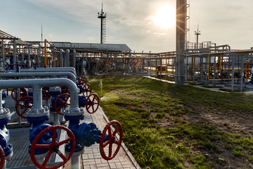 Wall Mural - Piping and valves system at a gas processing plant