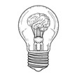 © Oleksandr Pokusai - Lamp bulb with brain inside sketch engraving vector illustration. T-shirt apparel print design. Scratch board imitation. Black and white hand drawn image.