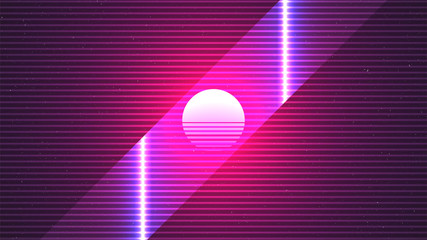 Wall Mural - synthwave background. retro future sci-fi look. 80s style sun on dark backdrop. horizontal old tv st