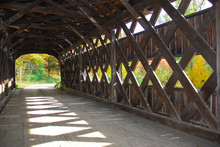 Inside A Covered Bridge, Old Wooden Timbers