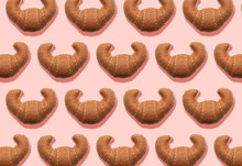 3D Illustration, Plush Fake Croissants Pattern On Cream Background