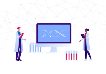 Wall Mural - genetic engineering science and medicine concept. vector flat medical person illustration. scientist