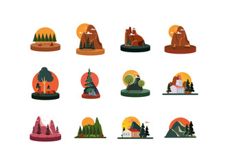 Sticker - Isolated landscapes icon set vector design