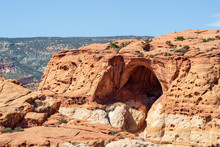 Panoramic View Of Cassidy Arch In Capitol Reef National Park. Utah, USA.