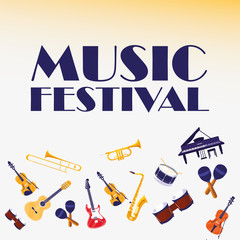 Sticker - Instruments of music festival vector design