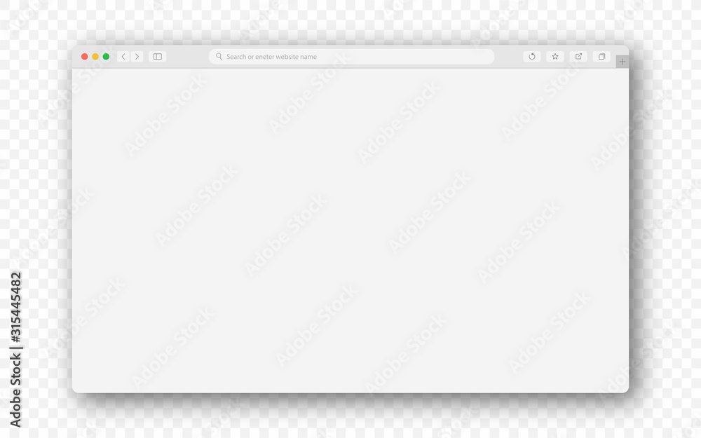 Empty browser window on transparent background. Empty web page mockup with toolbar - obrazy, fototapety, plakaty 