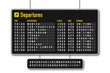 © Yevhenii - Departure and arrival board, airline scoreboard, mechanical split flap display. Flight information display system in airport. Airport style alphabet with numbers